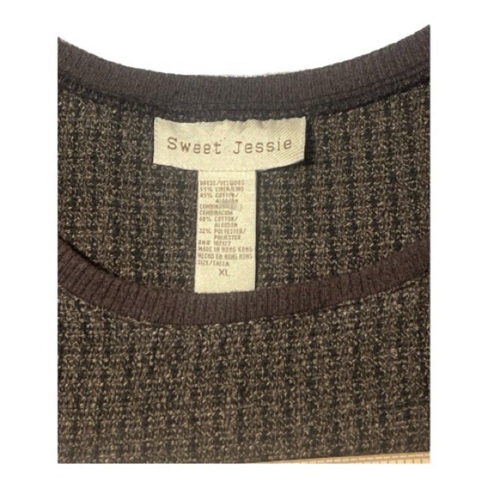 Vtg Sweet Jessie Brown Black Knit‎ 2pc Dress Jacket Set XL Lagenlook Cottagecore - Picture 6 of 6